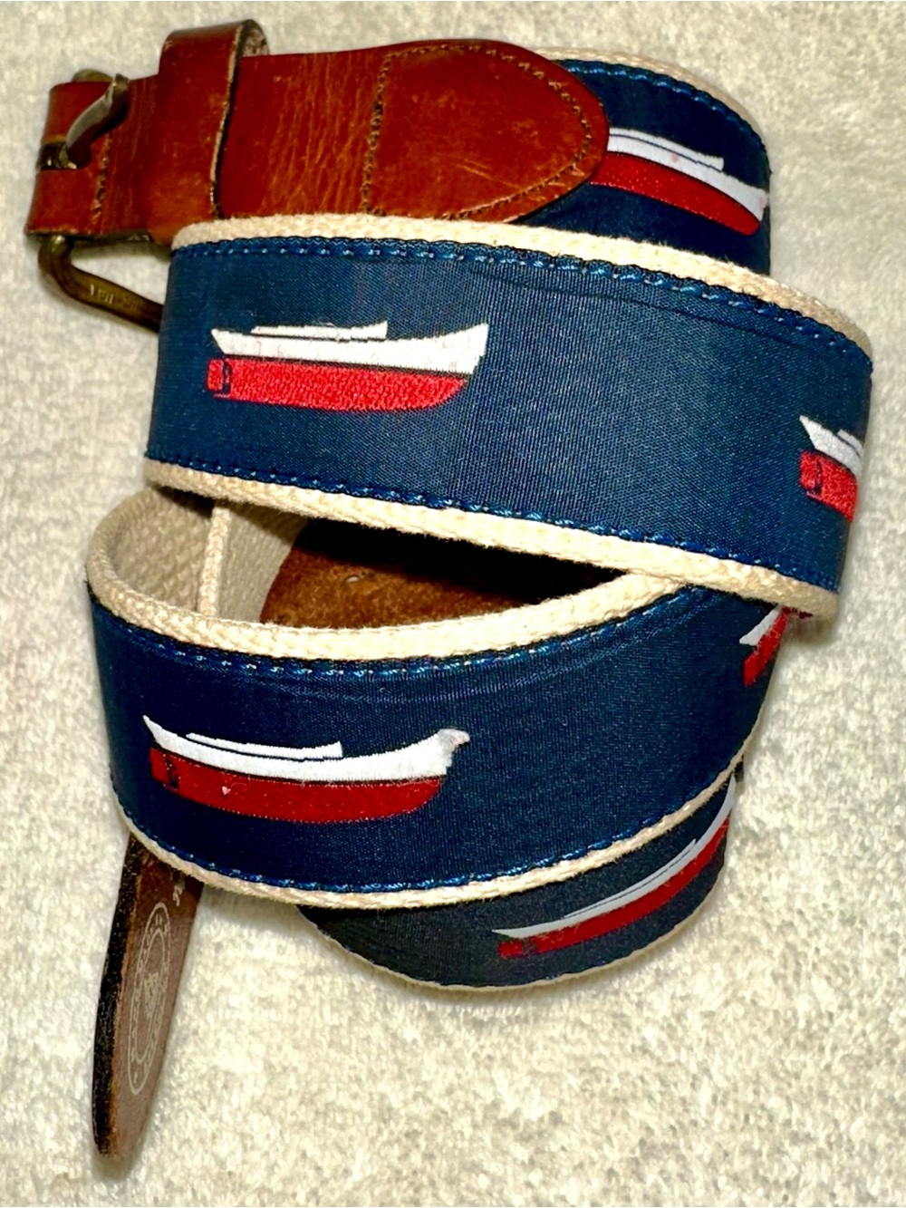 Leather Man Ltd Boat Belt Size 42 Navy Canvas Brass Buckle USA